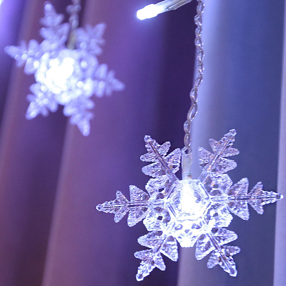 Christmas Decor Snowflake Window Curtain Garlands Led Icicle Fairy Lights Outdoor Garland for Home Party Garden New Year Decor
