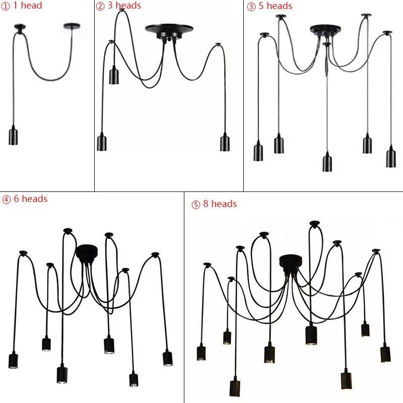 DIY Spider Chandelier Industrial Pendant Lights E27 Modern Ceiling Hanging Lamp Dinning Living Room Courtyard Lighting Fixture