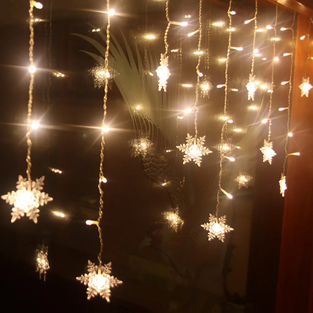 Christmas Decor Snowflake Window Curtain Garlands Led Icicle Fairy Lights Outdoor Garland for Home Party Garden New Year Decor