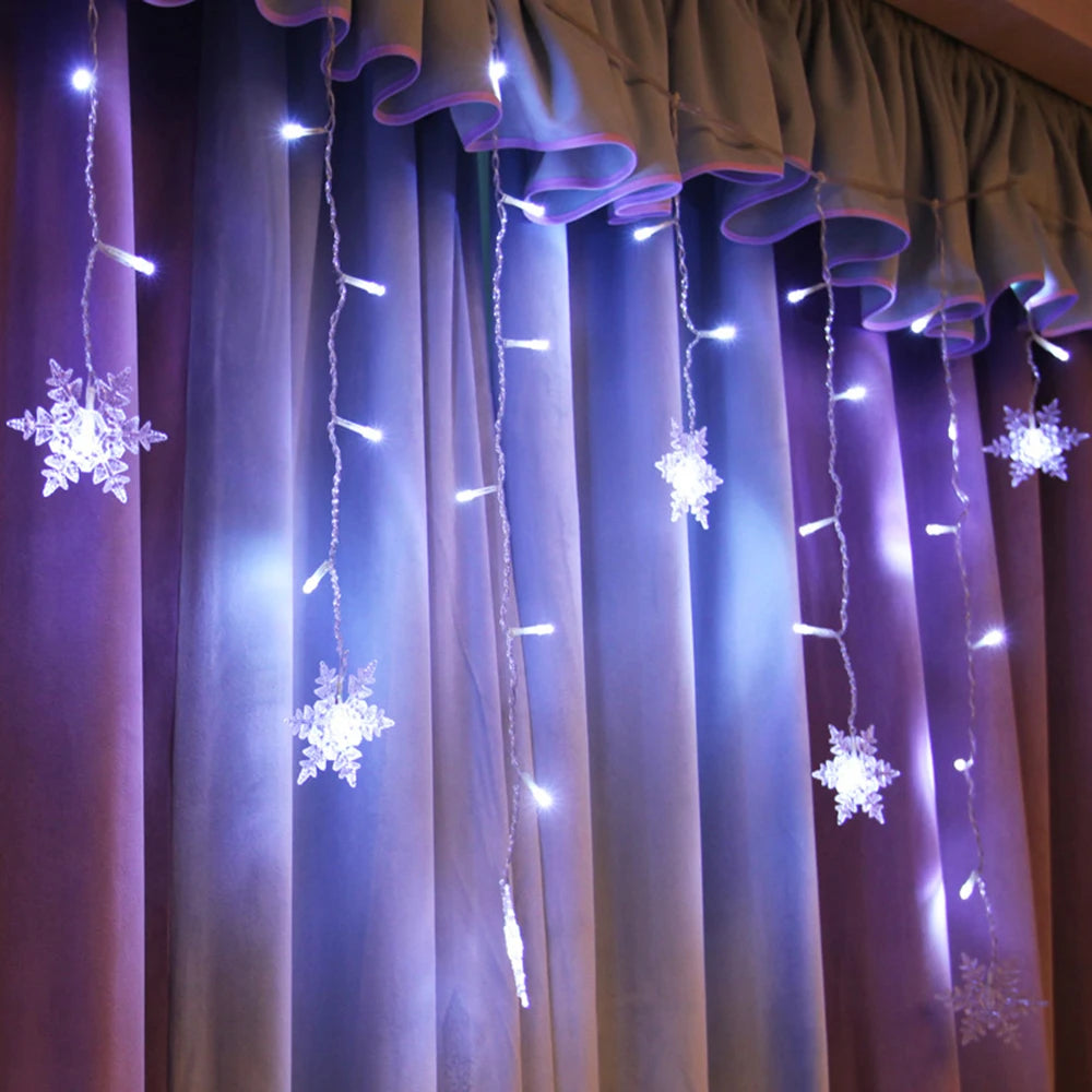 Christmas Decor Snowflake Window Curtain Garlands Led Icicle Fairy Lights Outdoor Garland for Home Party Garden New Year Decor