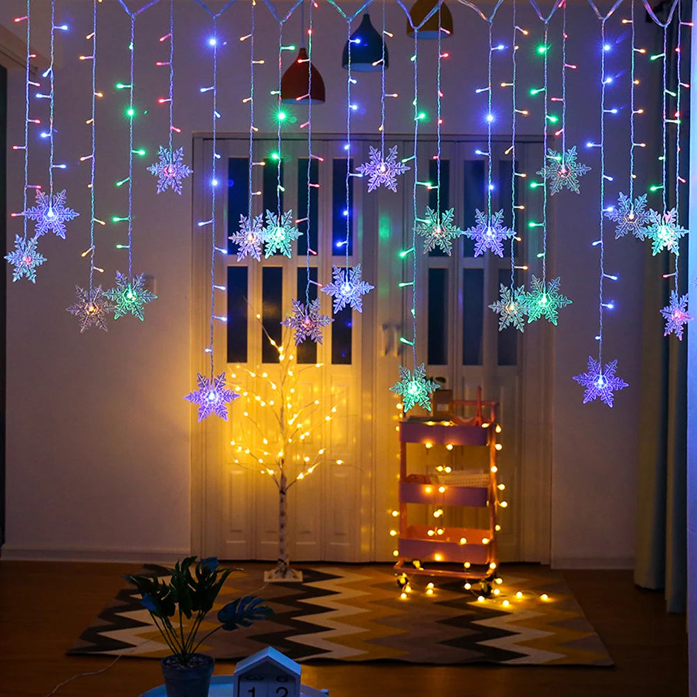 Christmas Decor Snowflake Window Curtain Garlands Led Icicle Fairy Lights Outdoor Garland for Home Party Garden New Year Decor