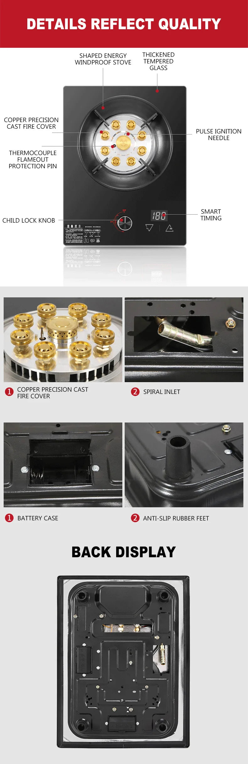 Household Gas Stove Hob Gas Burner Built-in Gas Cooker Desktop Gas Cooktop Timed Liquefied Gas Stove Cooktop estufa de gas