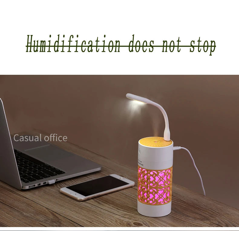 saengQ 250ml Air Humidifier with LED Night Lamp Mini Fan Aroma Essential Oil Diffuser USB Fogger Mist Maker for Home Office Car
