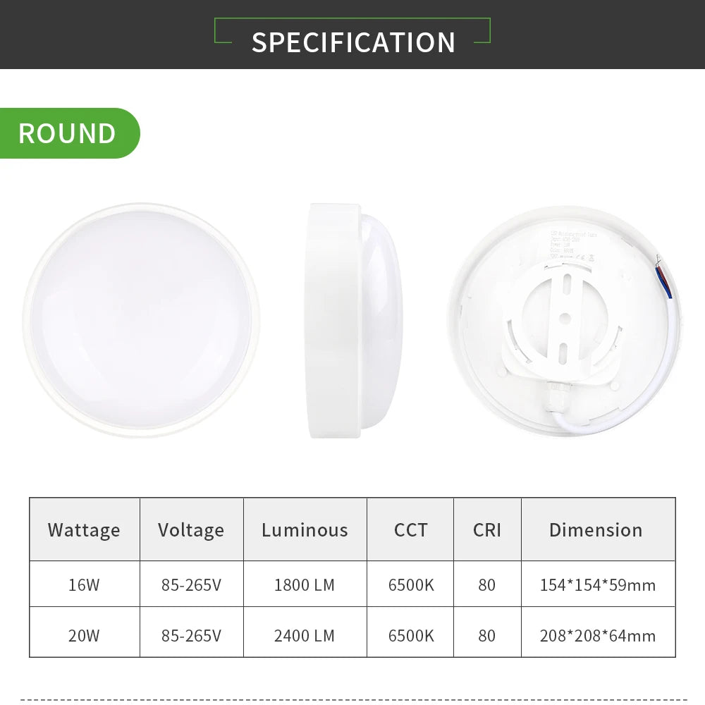 Wall Lamp Moisture-Proof LED Bulkhead Lighting 85V-265V 16W 20W Waterproof Oval/Circular Shape Wall Light For Balcony Bathroom
