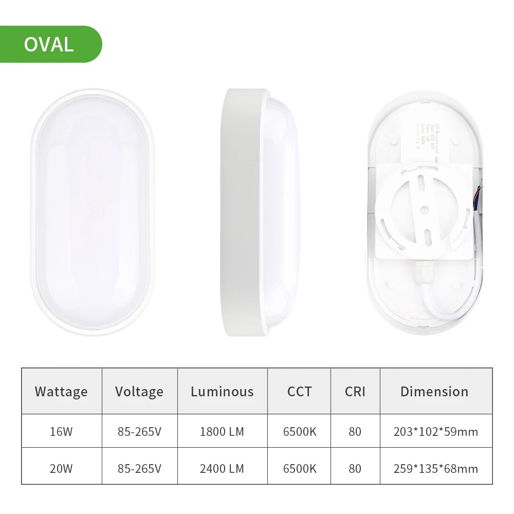 Wall Lamp Moisture-Proof LED Bulkhead Lighting 85V-265V 16W 20W Waterproof Oval/Circular Shape Wall Light For Balcony Bathroom