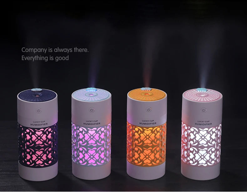 saengQ 250ml Air Humidifier with LED Night Lamp Mini Fan Aroma Essential Oil Diffuser USB Fogger Mist Maker for Home Office Car