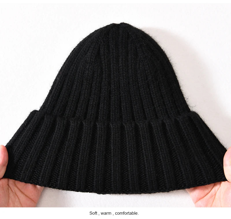 Winter Silk Satin Lined Beanie Hats Women Men Unisex Thick Chunky Cap Striped Warm Soft High Quality Cashmere Knitted Beanie Hat