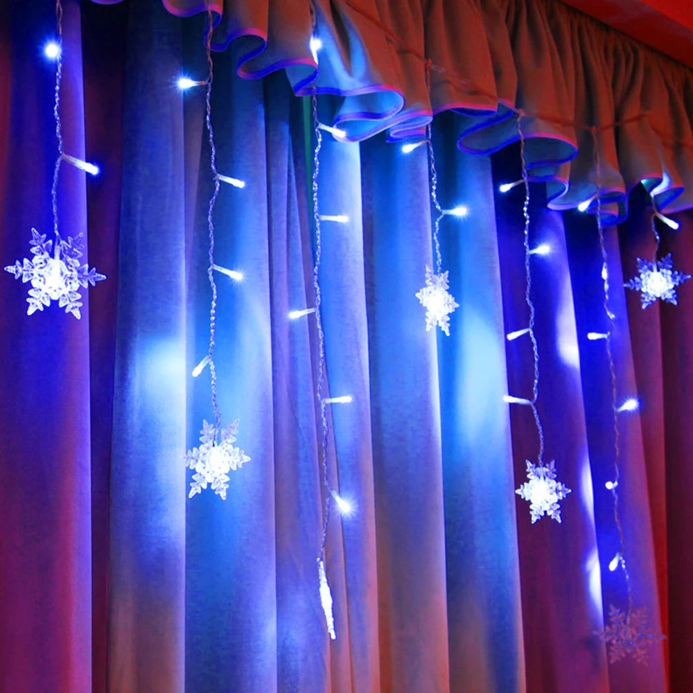 Christmas Decor Snowflake Window Curtain Garlands Led Icicle Fairy Lights Outdoor Garland for Home Party Garden New Year Decor