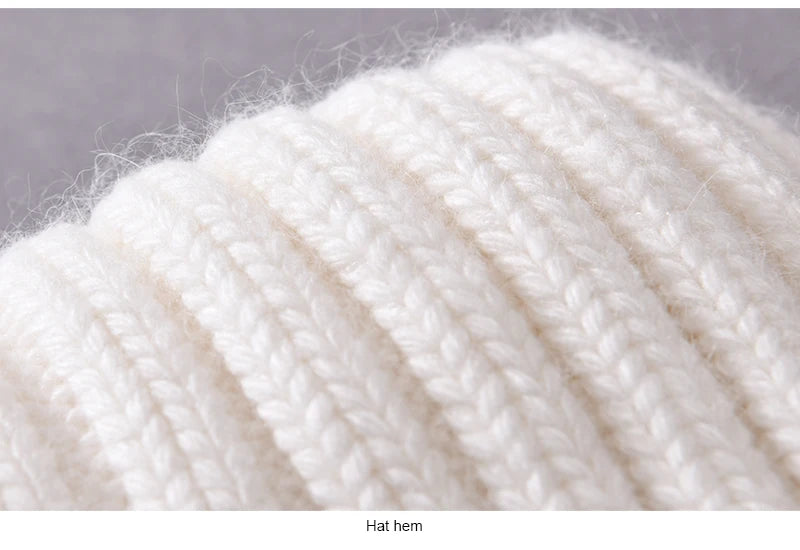 Winter Silk Satin Lined Beanie Hats Women Men Unisex Thick Chunky Cap Striped Warm Soft High Quality Cashmere Knitted Beanie Hat