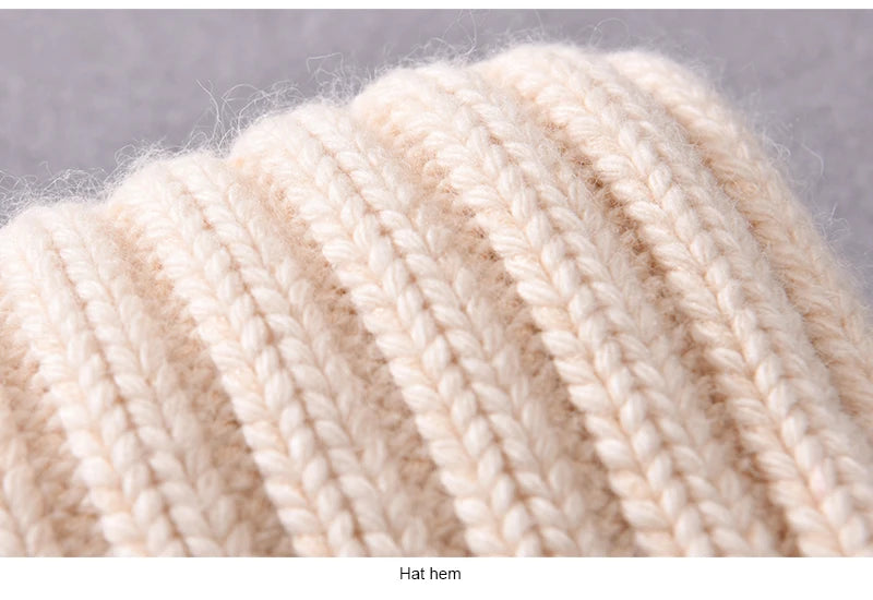 Winter Silk Satin Lined Beanie Hats Women Men Unisex Thick Chunky Cap Striped Warm Soft High Quality Cashmere Knitted Beanie Hat