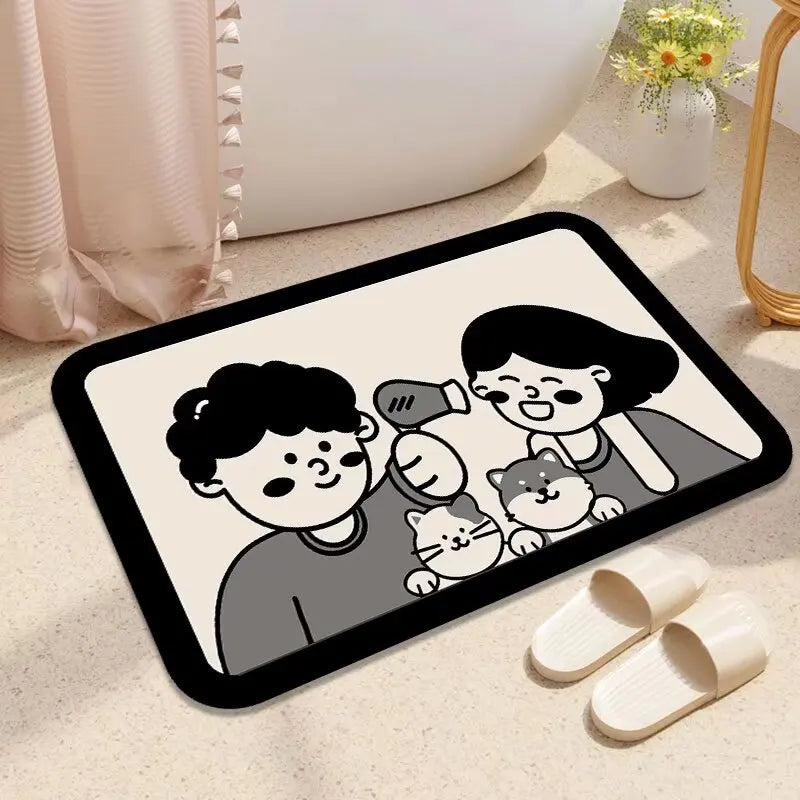 High Quality Anti-Mold Diatom Mud Rubber Bath Mat Custom Shape Water Absorbent Shower Rug for Bathroom