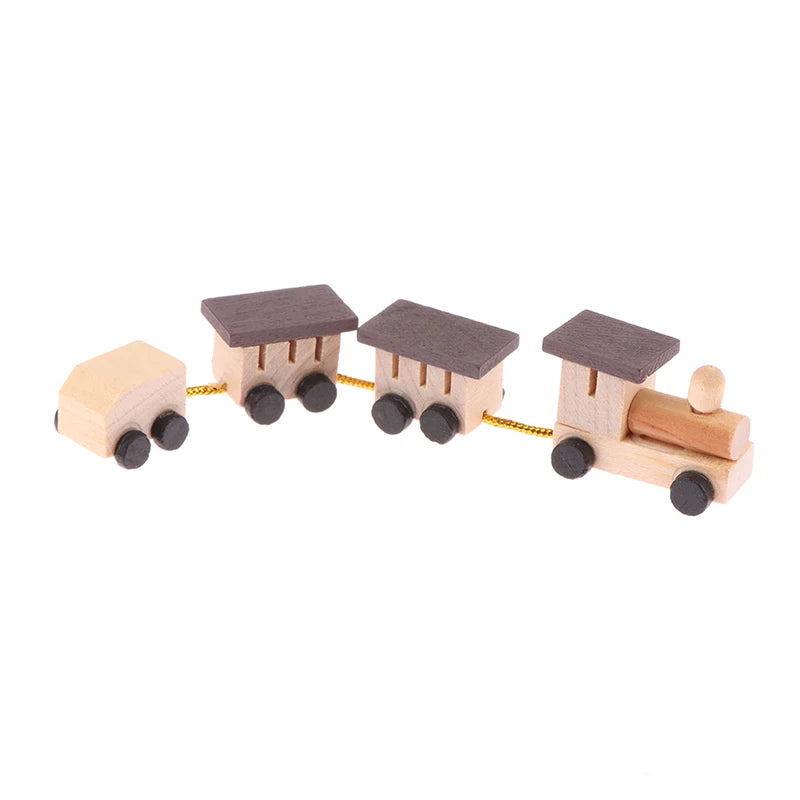 Christmas Wood Train Dollhouse Miniature Kid Pretend Play Toy Mini Scenery Xmas Table Top Ornament Party Decor Navidad Gift