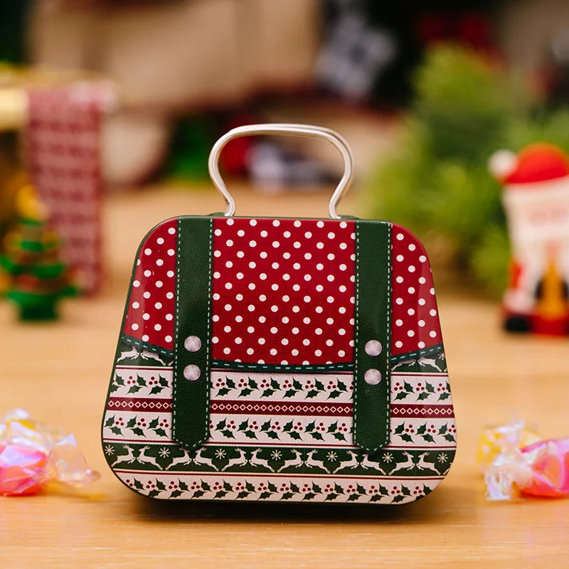 Christmas Decoration 2024 Metal Box Handbag Shape Tin Jar Jewelry Storage Case Kids Gift Can Storage Boxes Xms Party Decors