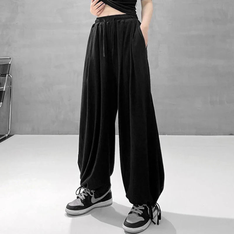FOTVOTEE Casual Drawstring Sweatpants Women Fashion Loose High-waisted Slimming Harem Pants 2025 New All Match Simple Joggers