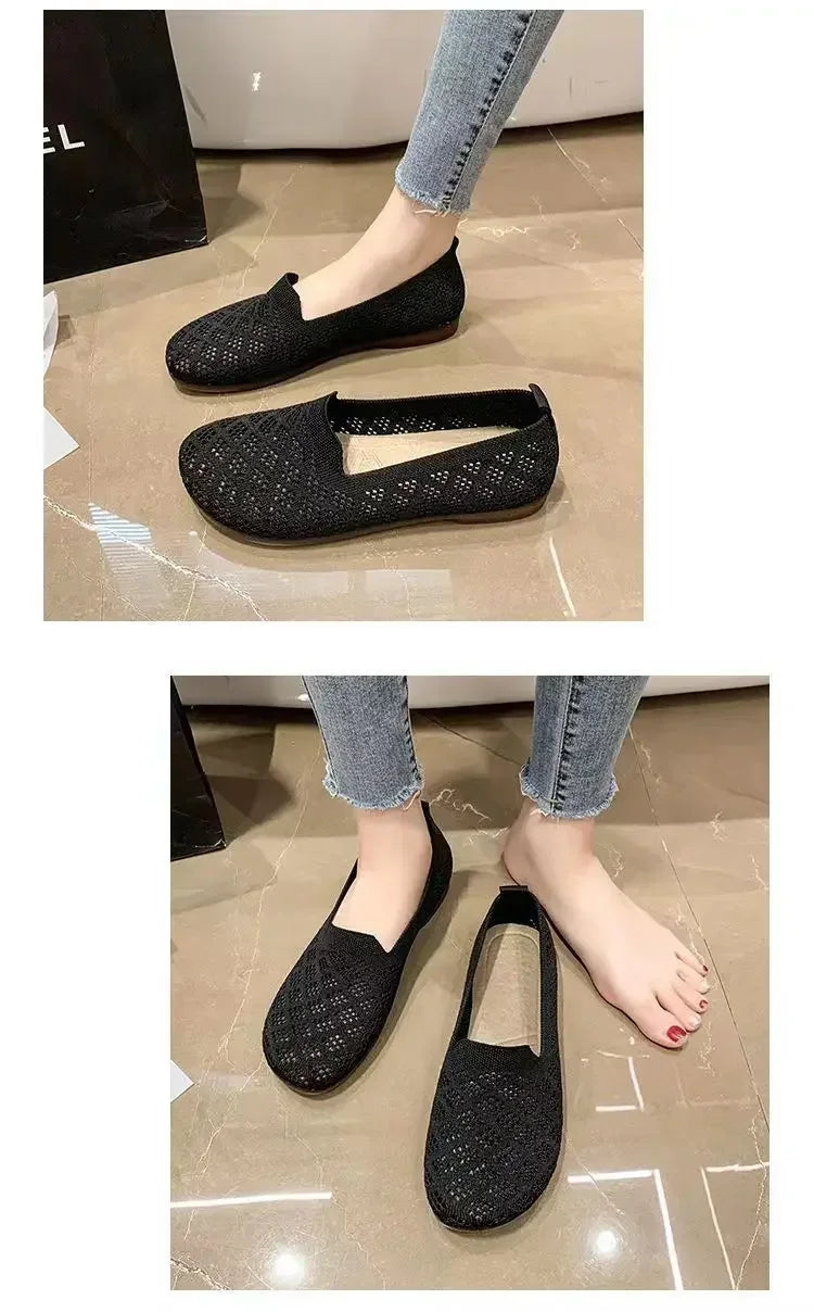 Summer Mesh Fabrics Breathable Flats Women Shoes Ventilate Lace Leisure Loafers Mom Shoes Comfort Casual Light Sneakers