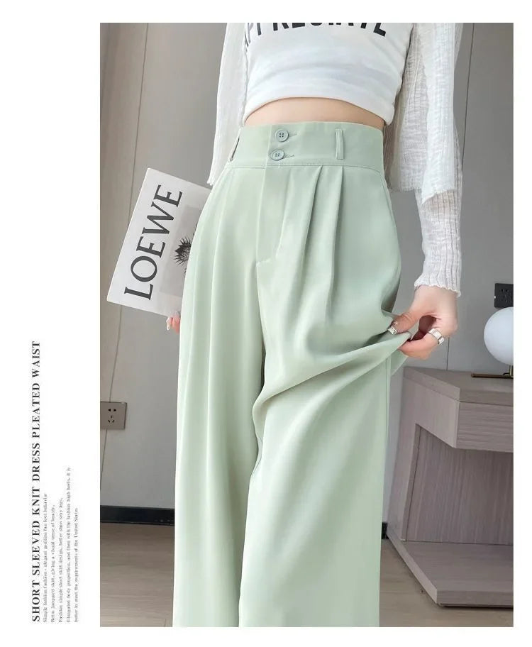 Summer Thin Pink Straight-Leg Ice Silk Bell Bottoms High-Waisted Slim Fit Women&