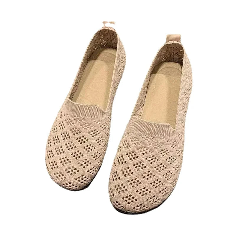 Summer Mesh Fabrics Breathable Flats Women Shoes Ventilate Lace Leisure Loafers Mom Shoes Comfort Casual Light Sneakers