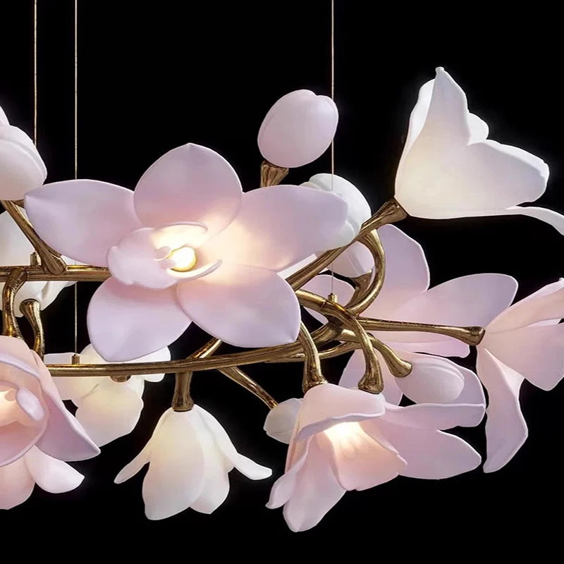French Pink Flower Pendant Chandelier For Living Room Kitchen Island Copper Iron Branches Round Flower Pendant Light Fixture