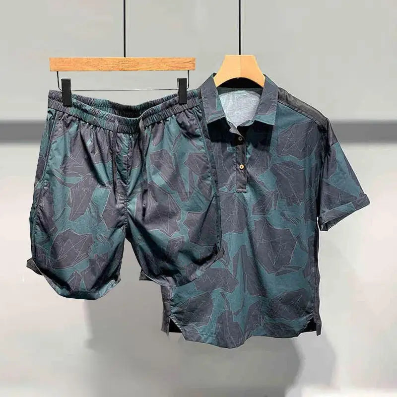 Summer Large Size 300 Catties Lapel Short-sleeved Polo Shirt and Shorts Two-piece Set Men&