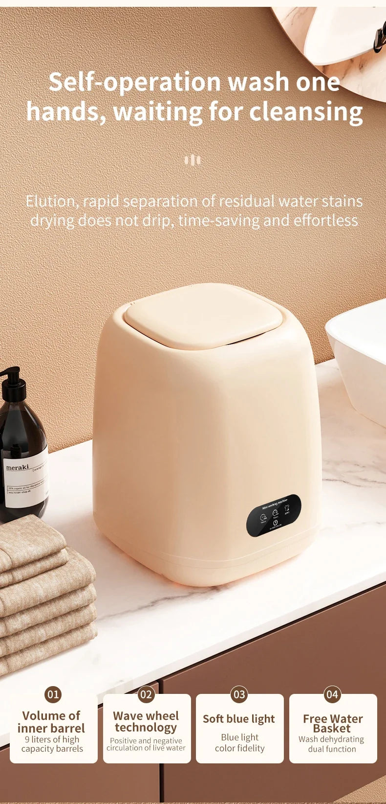 9L Portable Washing Machine Large Capacity Clothes Spin Dryer Bucket Travel Underwear Socks Ultrasonic Mini Washer