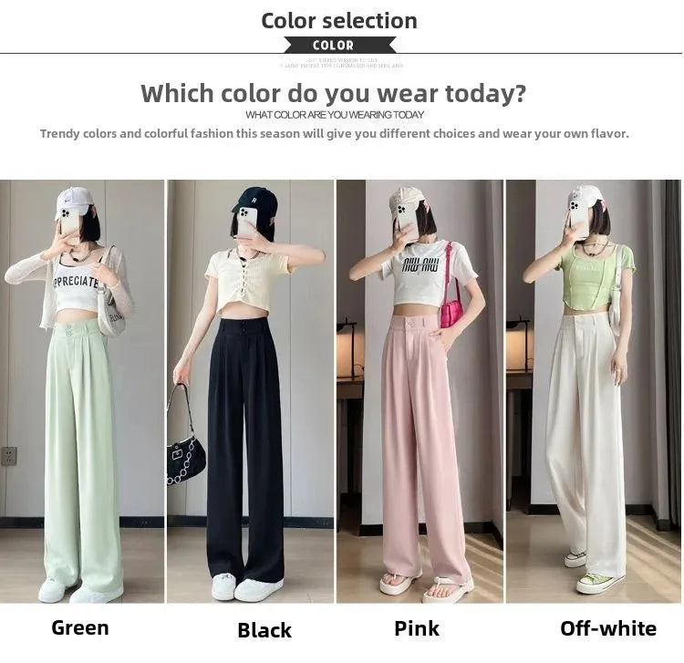 Summer Thin Pink Straight-Leg Ice Silk Bell Bottoms High-Waisted Slim Fit Women&