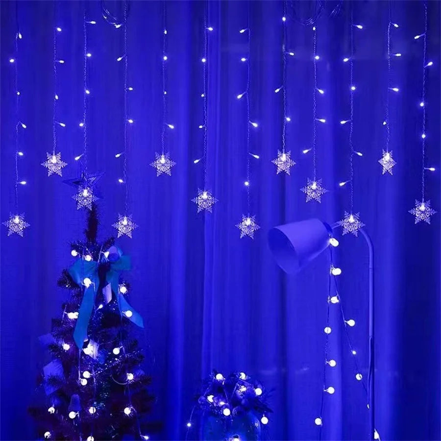 Christmas Decor Snowflake Window Curtain Garlands Led Icicle Fairy Lights Outdoor Garland for Home Party Garden New Year Decor