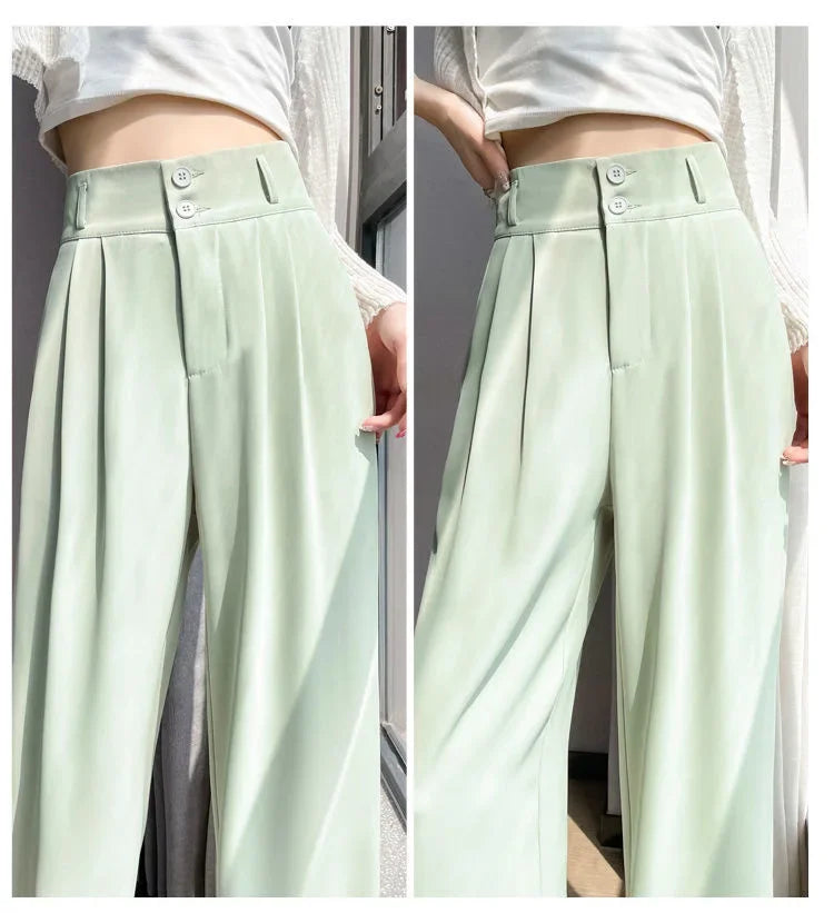 Summer Thin Pink Straight-Leg Ice Silk Bell Bottoms High-Waisted Slim Fit Women&