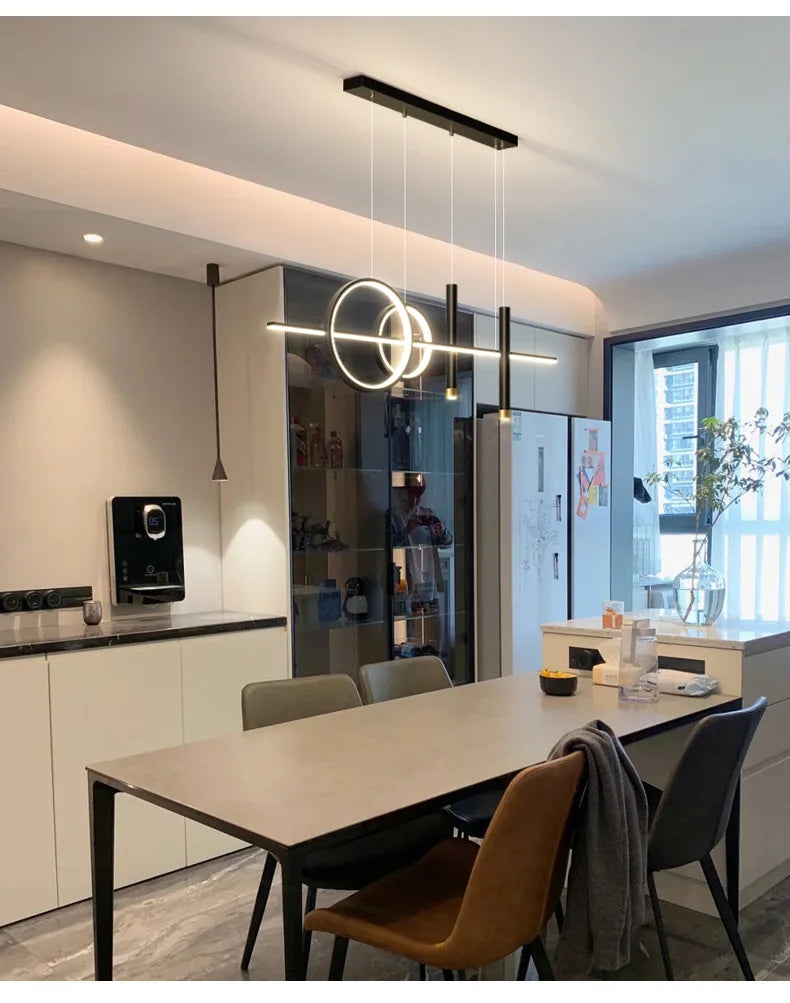 LED Modern Ceiling Chandeliers For Dining Room Table Pendant Lighting Lustre Lamps For Living Bar Minimalist Strip Lighting