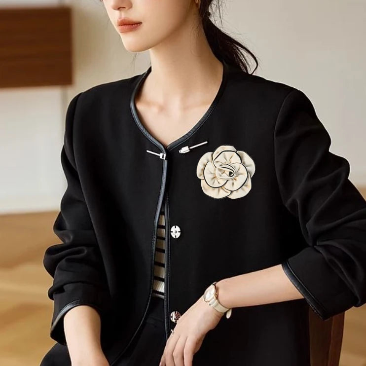 New Fabric Flower Brooches for Women Multi-layer Suit Sweater Badge Black White Lapel Pins for Women Luxury Jewelry Accessories