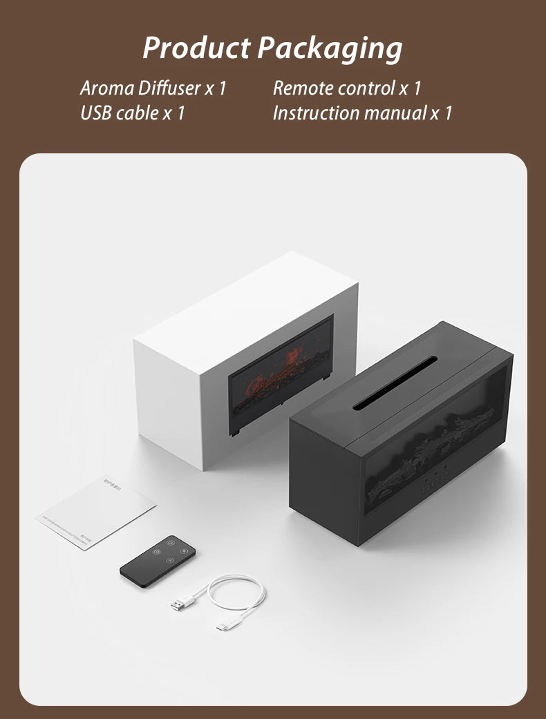 Fireplace Air Humidifier Waterless Auto-Off Aroma Essential Oil Diffuser with LED Light & Remote Control for Home Creative Gift