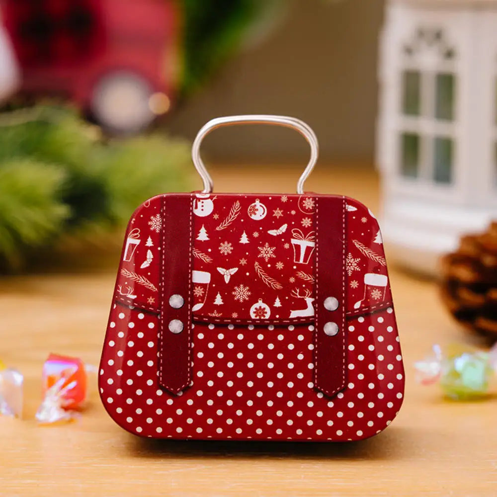 Christmas Decoration 2024 Metal Box Handbag Shape Tin Jar Jewelry Storage Case Kids Gift Can Storage Boxes Xms Party Decors