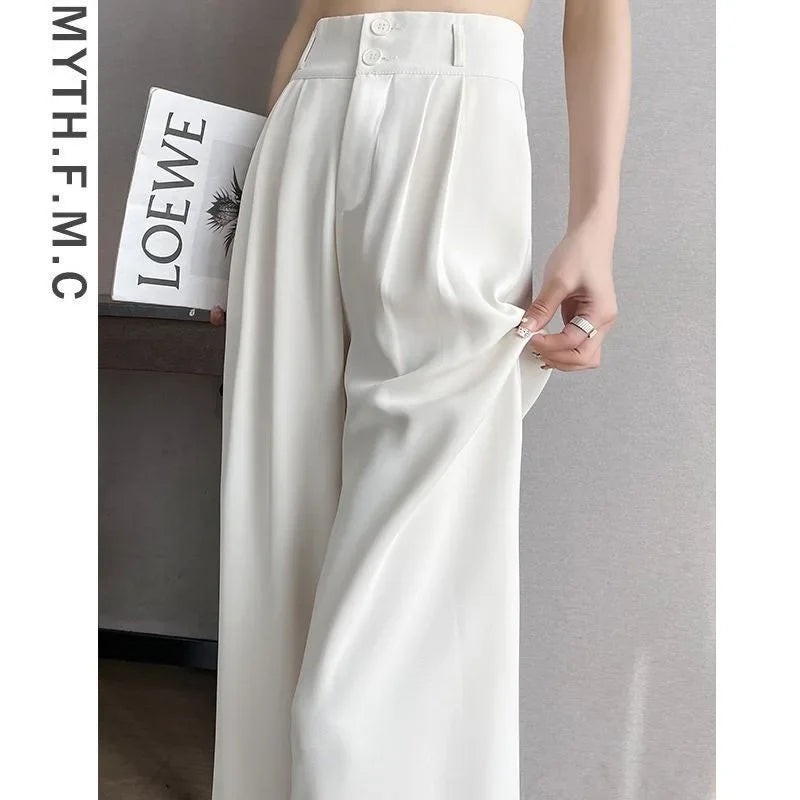 Summer Thin Pink Straight-Leg Ice Silk Bell Bottoms High-Waisted Slim Fit Women&
