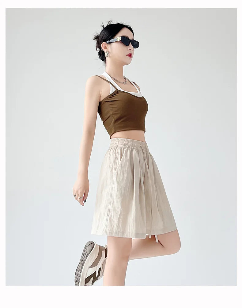 Summer Women Shorts Casual Solid Two Pockets Elastic Waist Shorts high Waist Loose Shorts For Girls Soft Female Beach Shorts