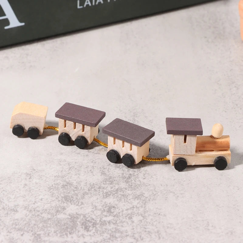 Christmas Wood Train Dollhouse Miniature Kid Pretend Play Toy Mini Scenery Xmas Table Top Ornament Party Decor Navidad Gift