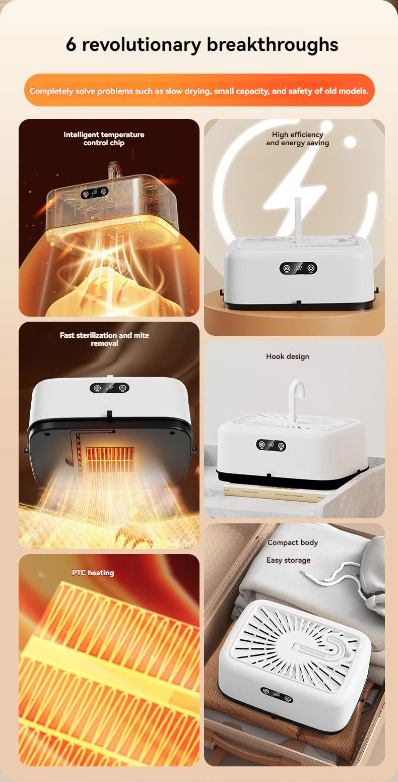 New Mini Portable Dryer Foldable Electric Dryer Intelligent Timed Fast Drying Household Cabinet with Drying Bag Compact Travel