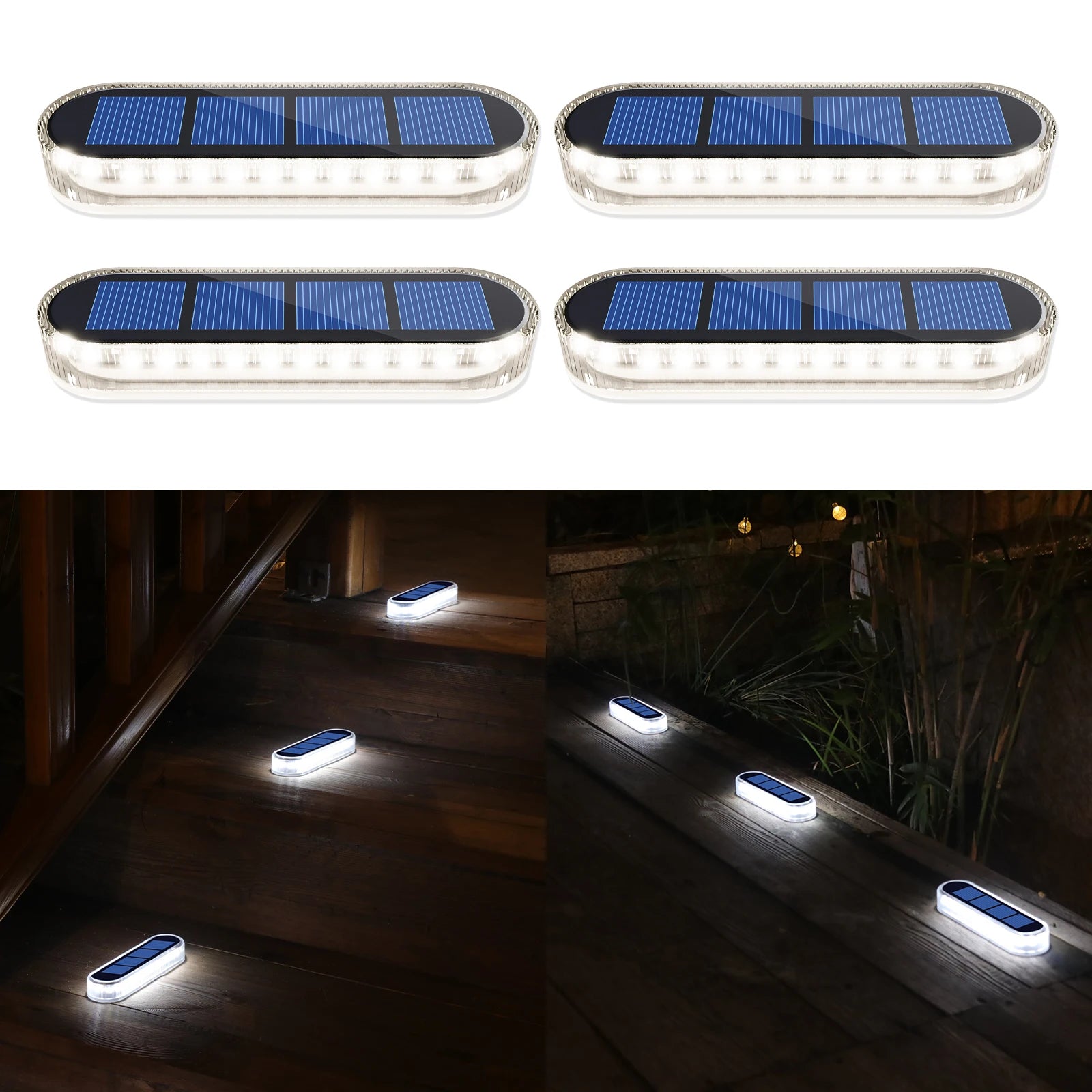 4 Pack Solar Ground Step Lights Waterproof IP68 Auto On/OFF Led Solar Light for Railing Stairs Yard Patio Pathway Driveway Lamp