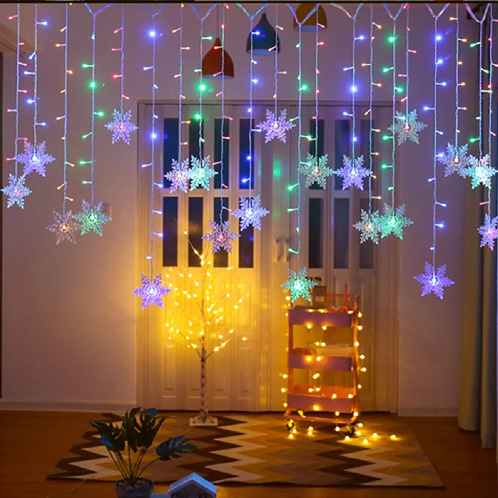 Christmas Decor Snowflake Window Curtain Garlands Led Icicle Fairy Lights Outdoor Garland for Home Party Garden New Year Decor