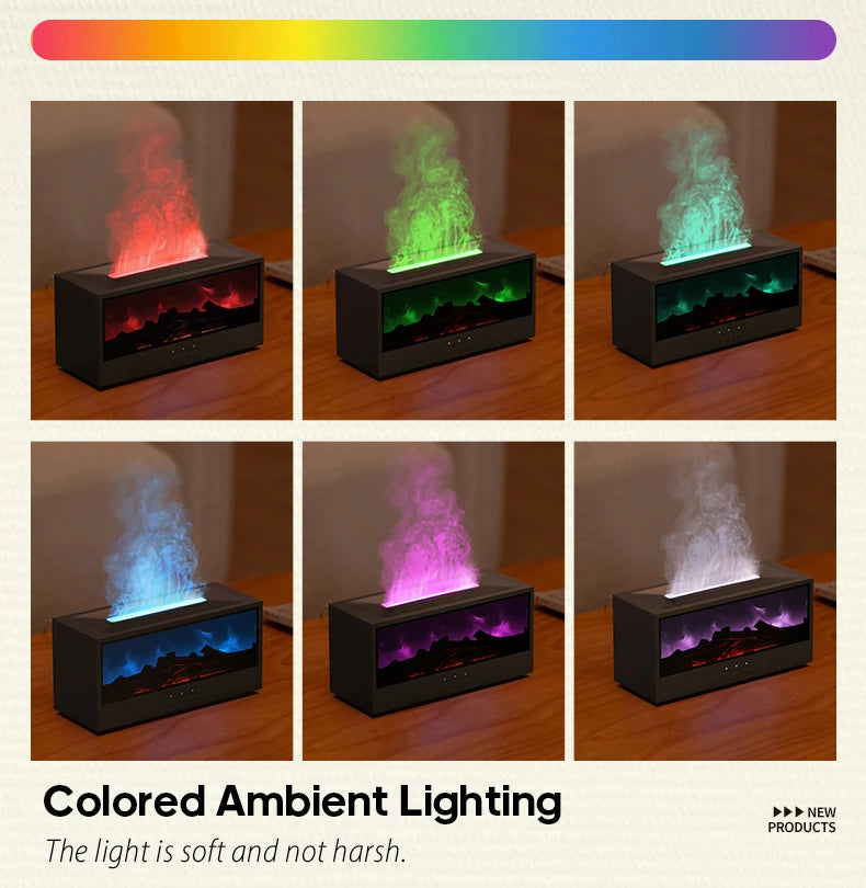 Fireplace Air Humidifier Waterless Auto-Off Aroma Essential Oil Diffuser with LED Light & Remote Control for Home Creative Gift