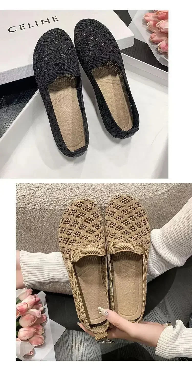 Summer Mesh Fabrics Breathable Flats Women Shoes Ventilate Lace Leisure Loafers Mom Shoes Comfort Casual Light Sneakers