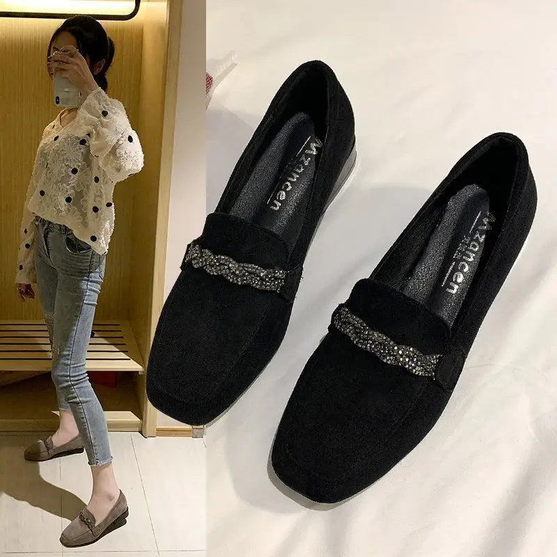 Ladies Shoes Black with Crystals Women Footwear Loafers Diamond Rhinestone Rock Korean Trends 2024 New Daily Routine Light Cheap