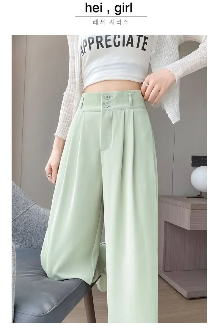 Summer Thin Pink Straight-Leg Ice Silk Bell Bottoms High-Waisted Slim Fit Women&
