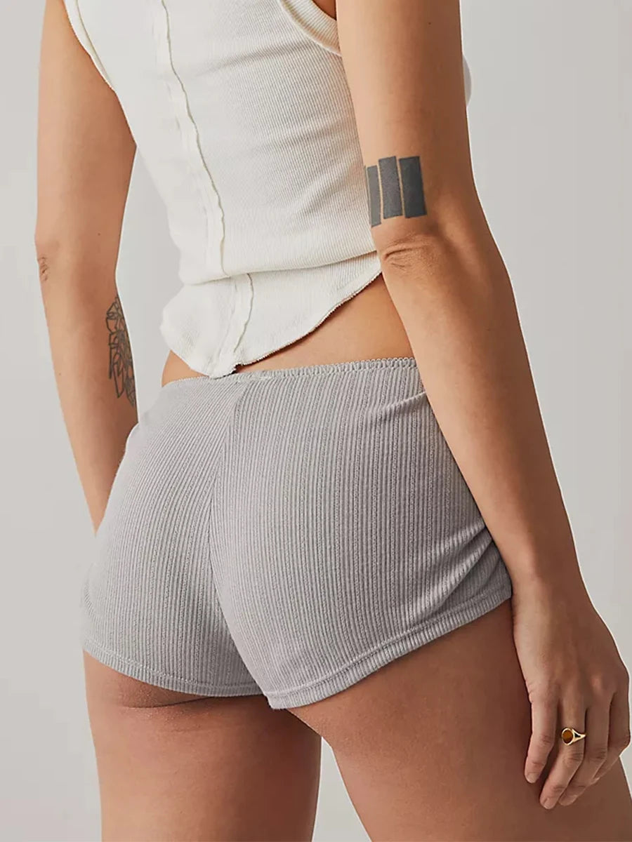 Y2K Kawaii Low Waist Side Slit Micro Shorts Elastic Waist Fitted Split Mini Shorts Slim Fit Pajama Bottoms Comfy Loungewear