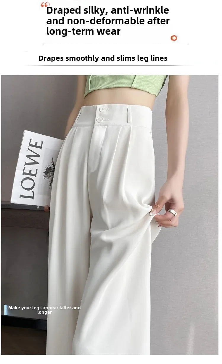 Summer Thin Pink Straight-Leg Ice Silk Bell Bottoms High-Waisted Slim Fit Women&