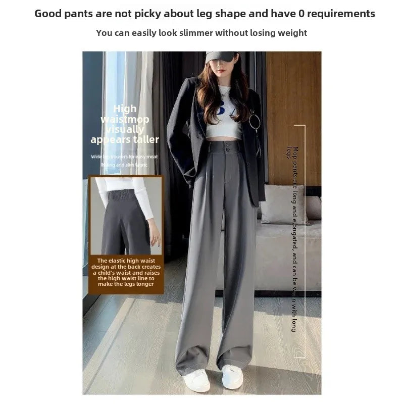 Summer Thin Pink Straight-Leg Ice Silk Bell Bottoms High-Waisted Slim Fit Women&