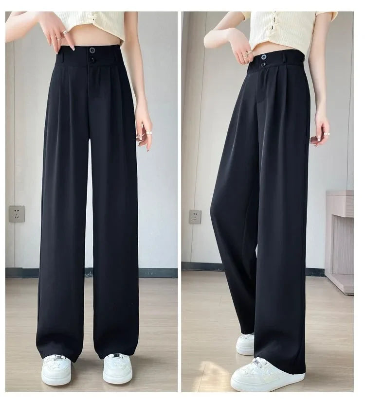 Summer Thin Pink Straight-Leg Ice Silk Bell Bottoms High-Waisted Slim Fit Women&