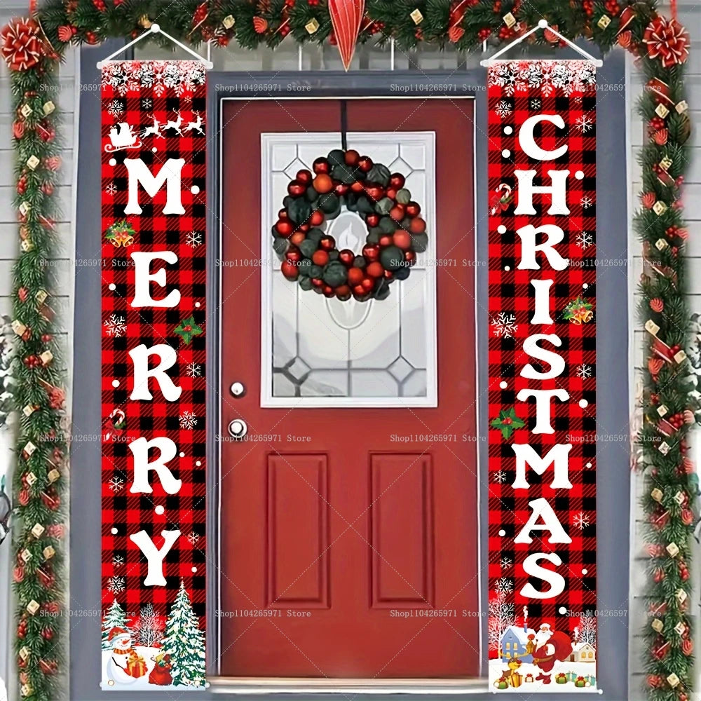 Christmas Door Decoration 2025 Merry Christmas Banner Decor for Home Hanging Xmas Ornament Navidad Happy New Year Gift 2026