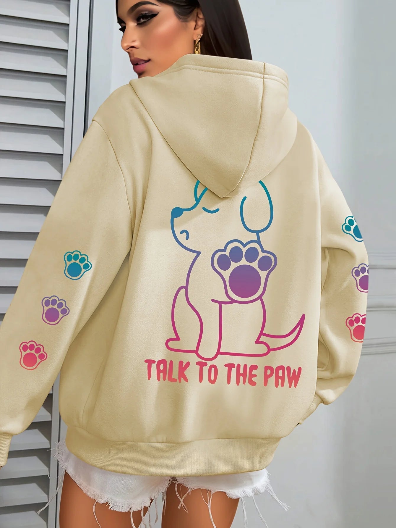 Talks To The Paw Funny Dog Print Women Hooded Fashion Comfortable Versatile Hoodie Autumn Soft Fleece Clothes Casual Warm Tops