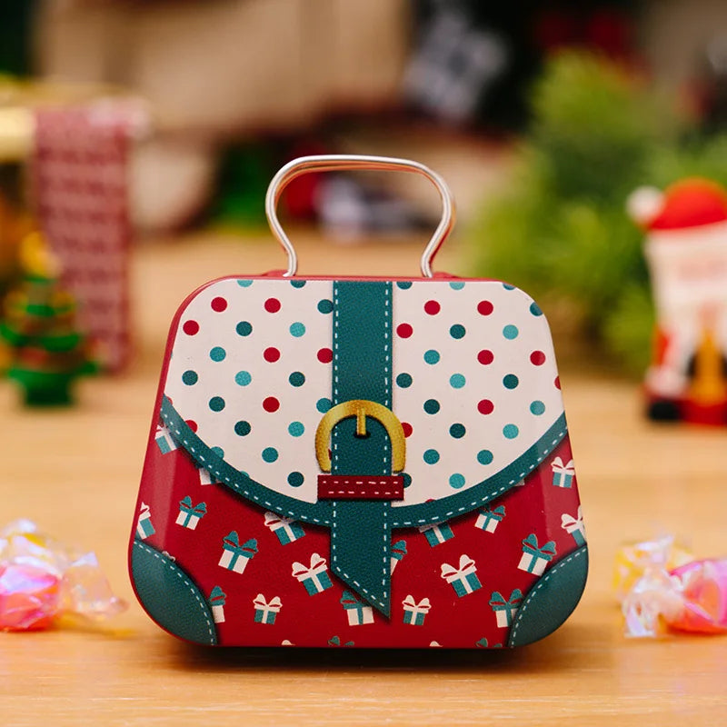Christmas Decoration 2024 Metal Box Handbag Shape Tin Jar Jewelry Storage Case Kids Gift Can Storage Boxes Xms Party Decors