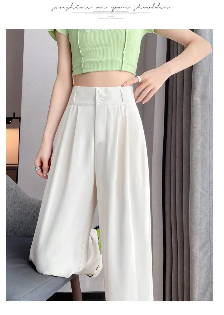 Summer Thin Pink Straight-Leg Ice Silk Bell Bottoms High-Waisted Slim Fit Women&