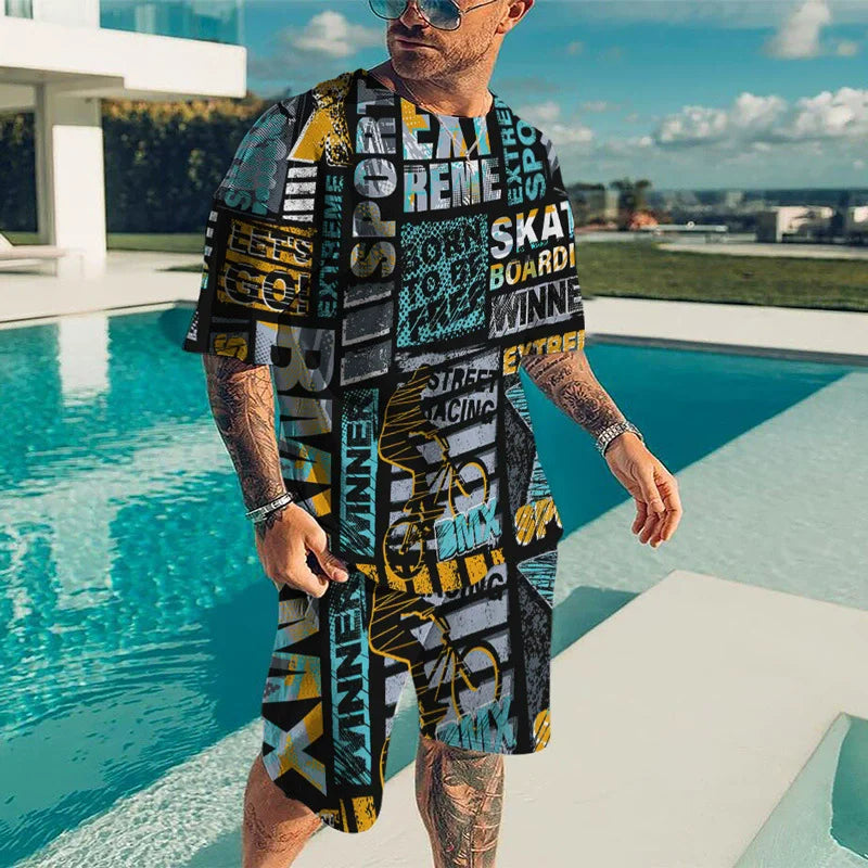 Streetwear 2-Piece Set – Shorts & Tee, 6XL